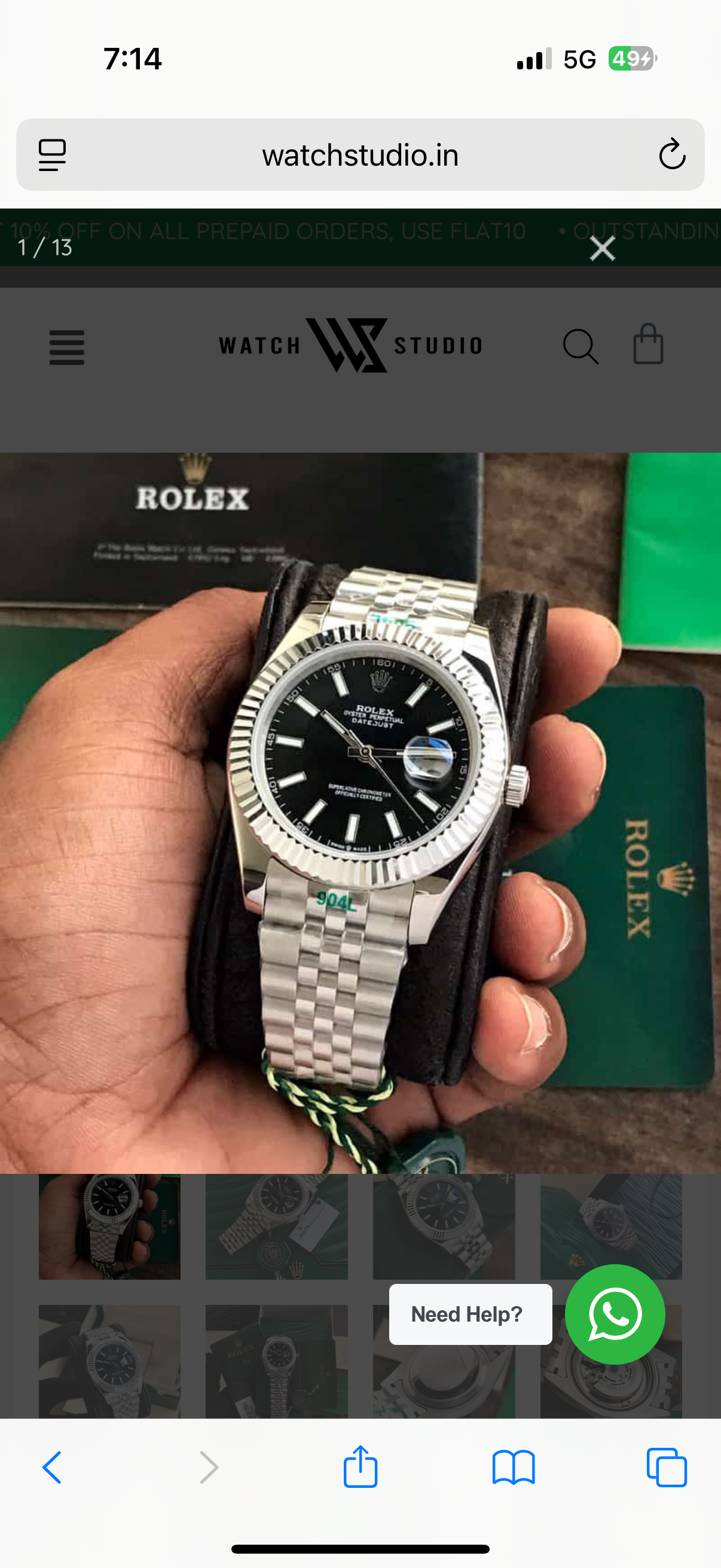 Rolex Datejust 41 Silver & Steel Fluted Jubilee Black Dial Swiss Semi ETA 3235 Movement