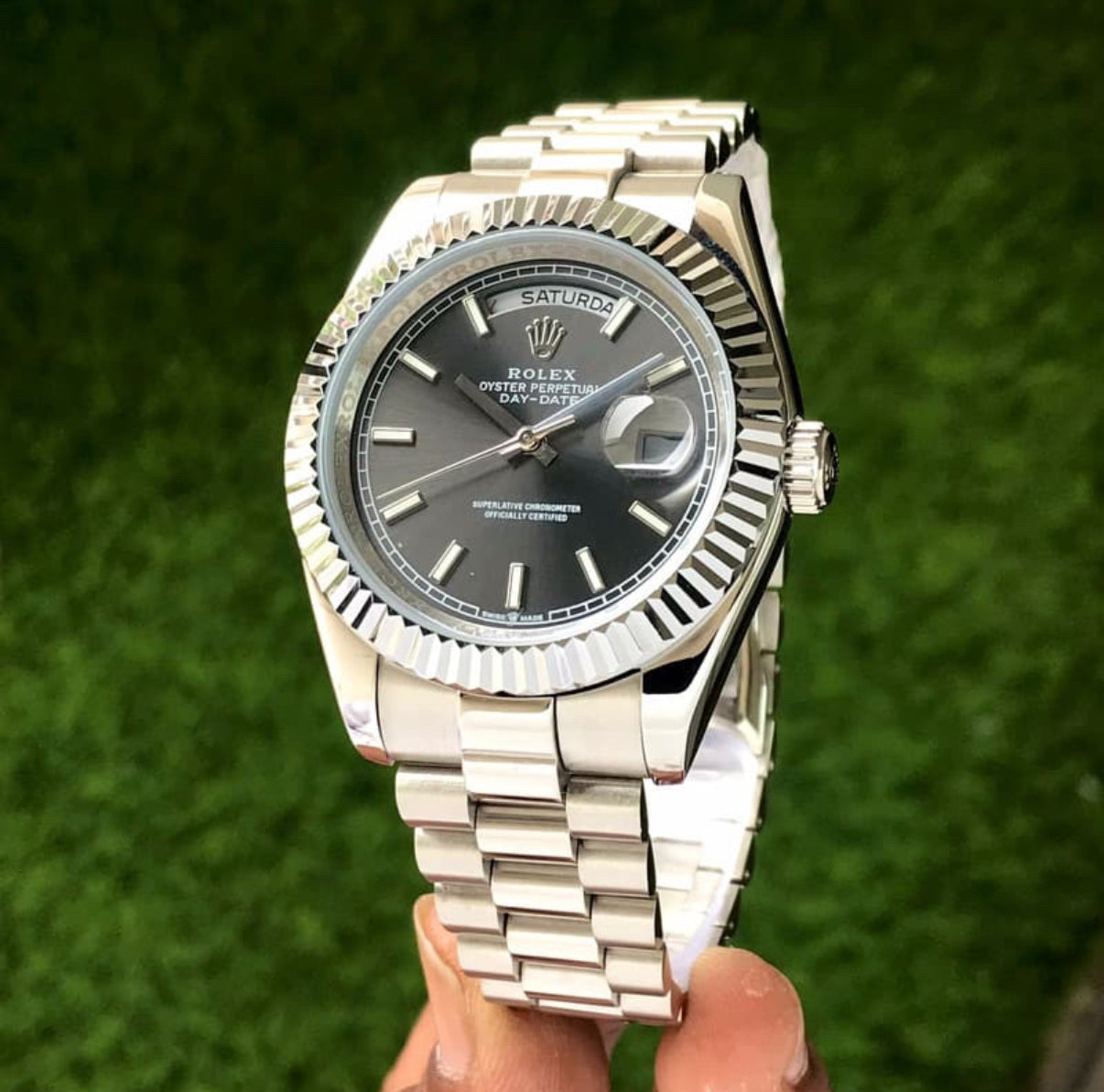 Rolex Day Date 40 Stainless Steel Grey Dial Japanese Automatic Master Quality Mens Watch