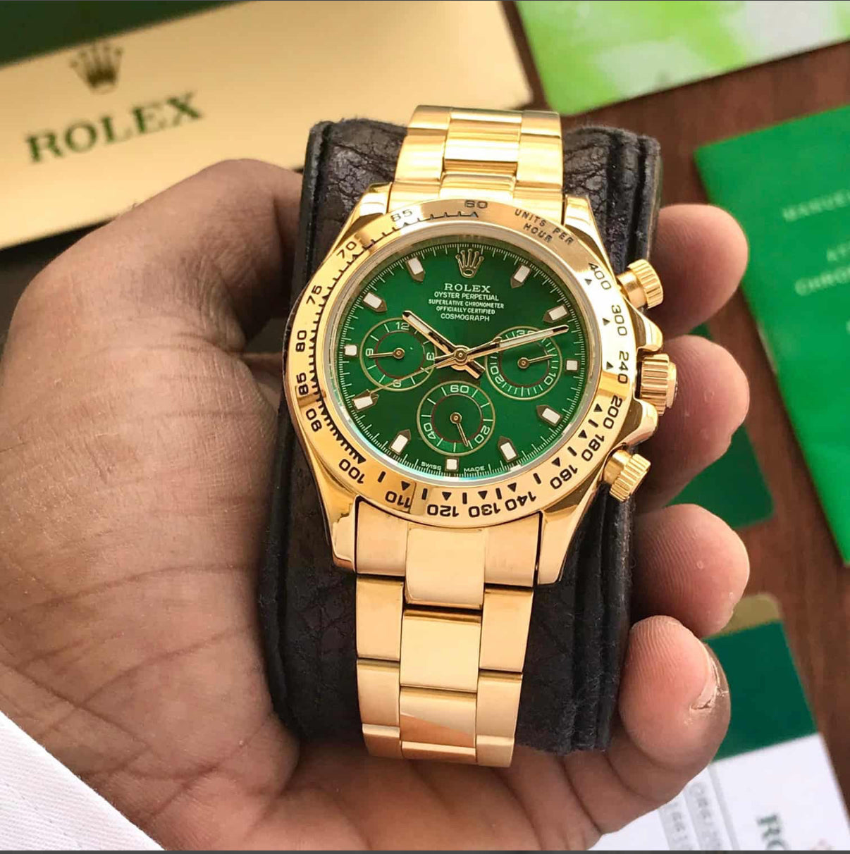 Rolex Cosmograph Daytona Gold & Green Dial Japanese Automatic Mens Watch