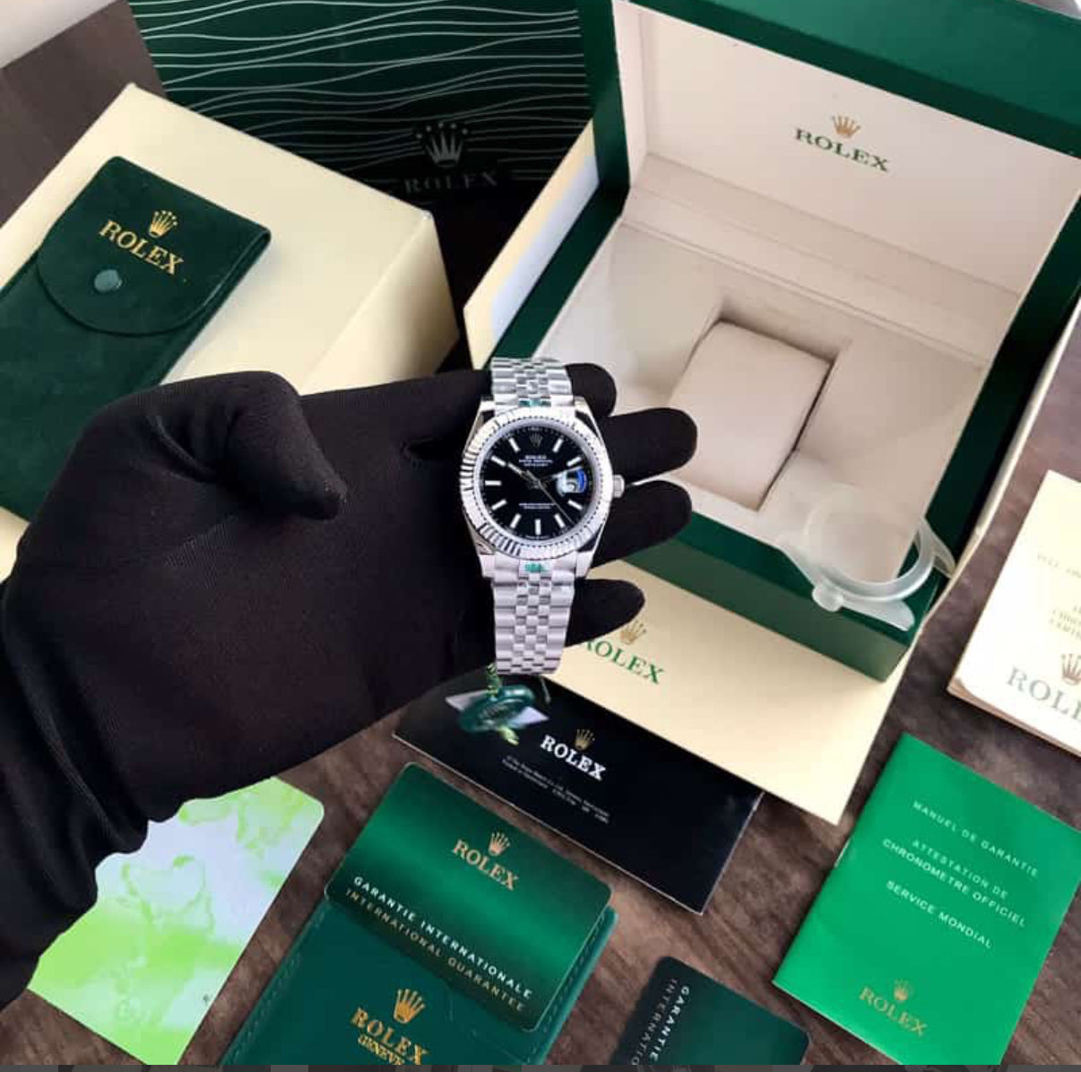 Rolex Datejust 41 Silver & Steel Fluted Jubilee Black Dial Swiss Semi ETA 3235 Movement