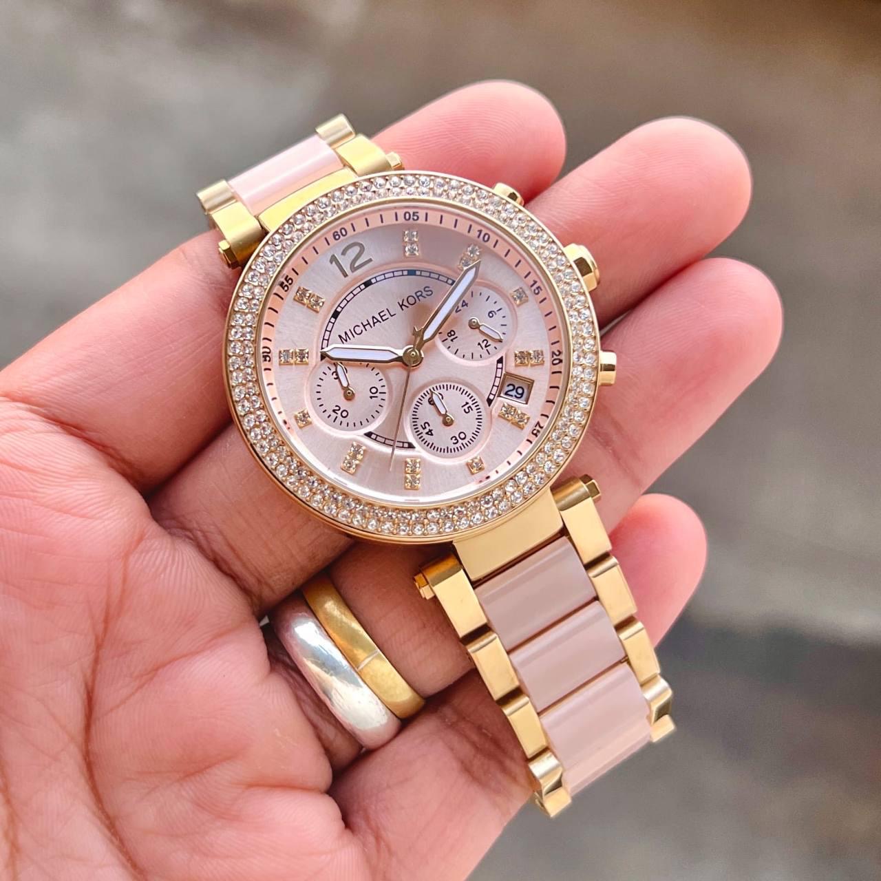 Michael Kors Parker MK6326 Gold Metal & Ceramic Pink Bracelet