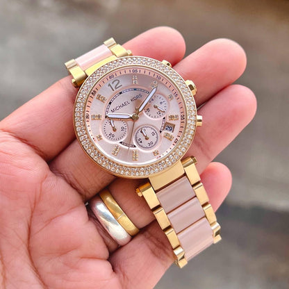 Michael Kors Parker MK6326 Gold Metal & Ceramic Pink Bracelet