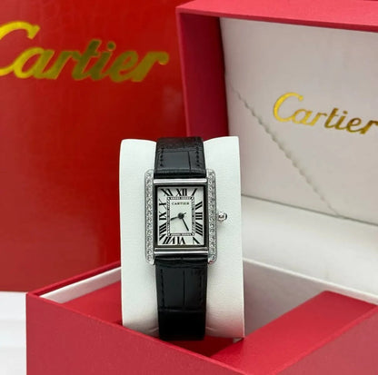 Cartier Tank Woman black leather strap