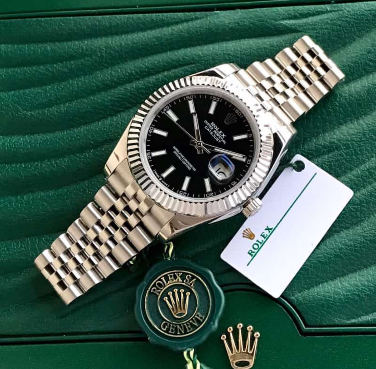 Rolex Datejust 41 Silver & Steel Fluted Jubilee Black Dial Swiss Semi ETA 3235 Movement