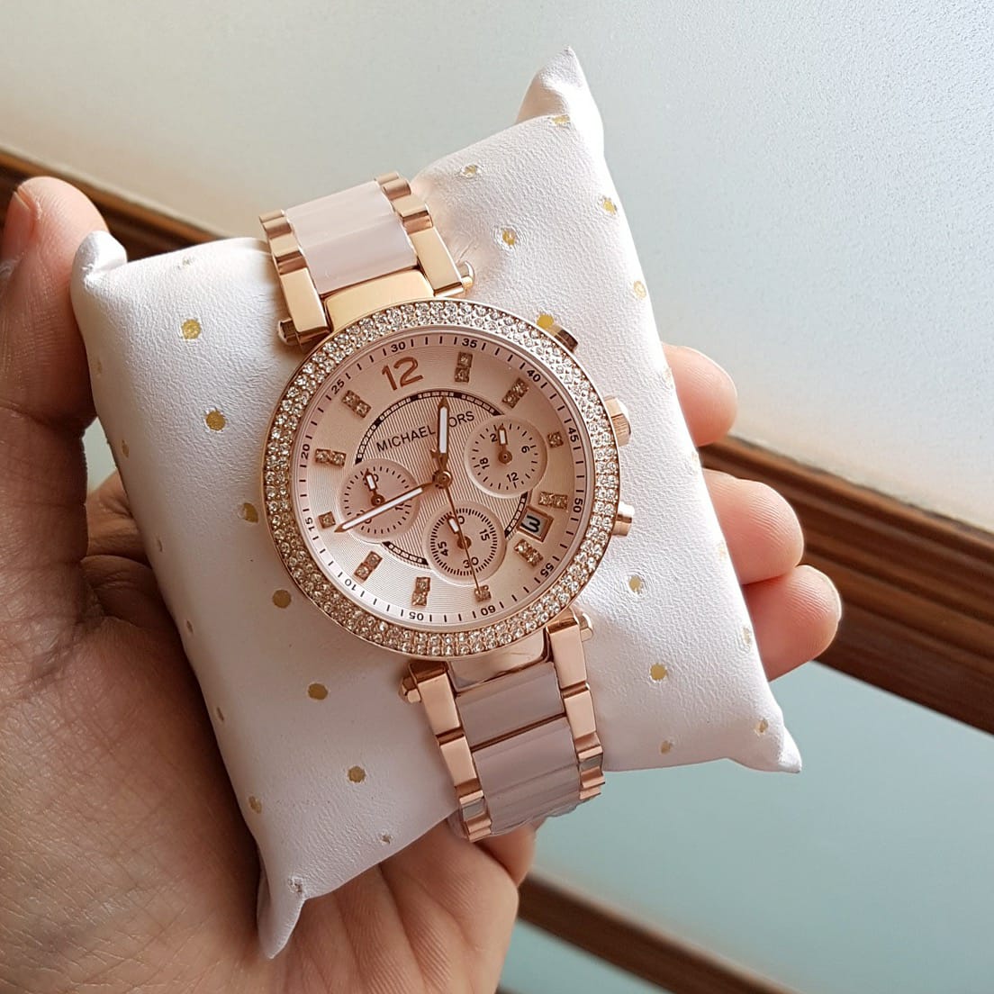 Michael Kors Parker MK6326 Gold Metal & Ceramic Pink Bracelet
