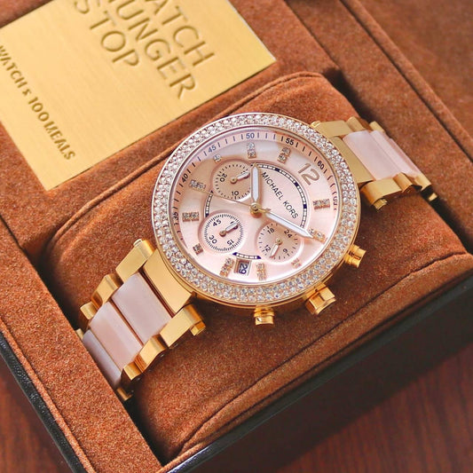 Michael Kors Parker MK6326 Gold Metal & Ceramic Pink Bracelet