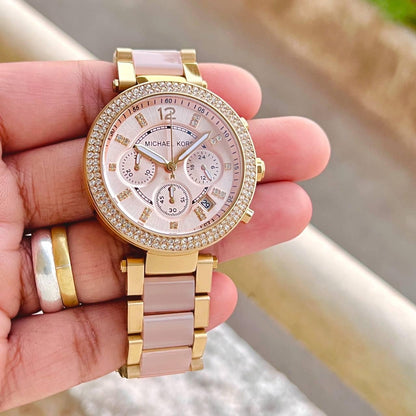 Michael Kors Parker MK6326 Gold Metal & Ceramic Pink Bracelet