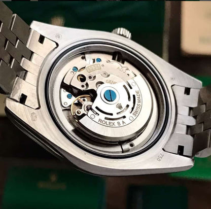 Rolex Datejust 41 Silver & Steel Fluted Jubilee Black Dial Swiss Semi ETA 3235 Movement