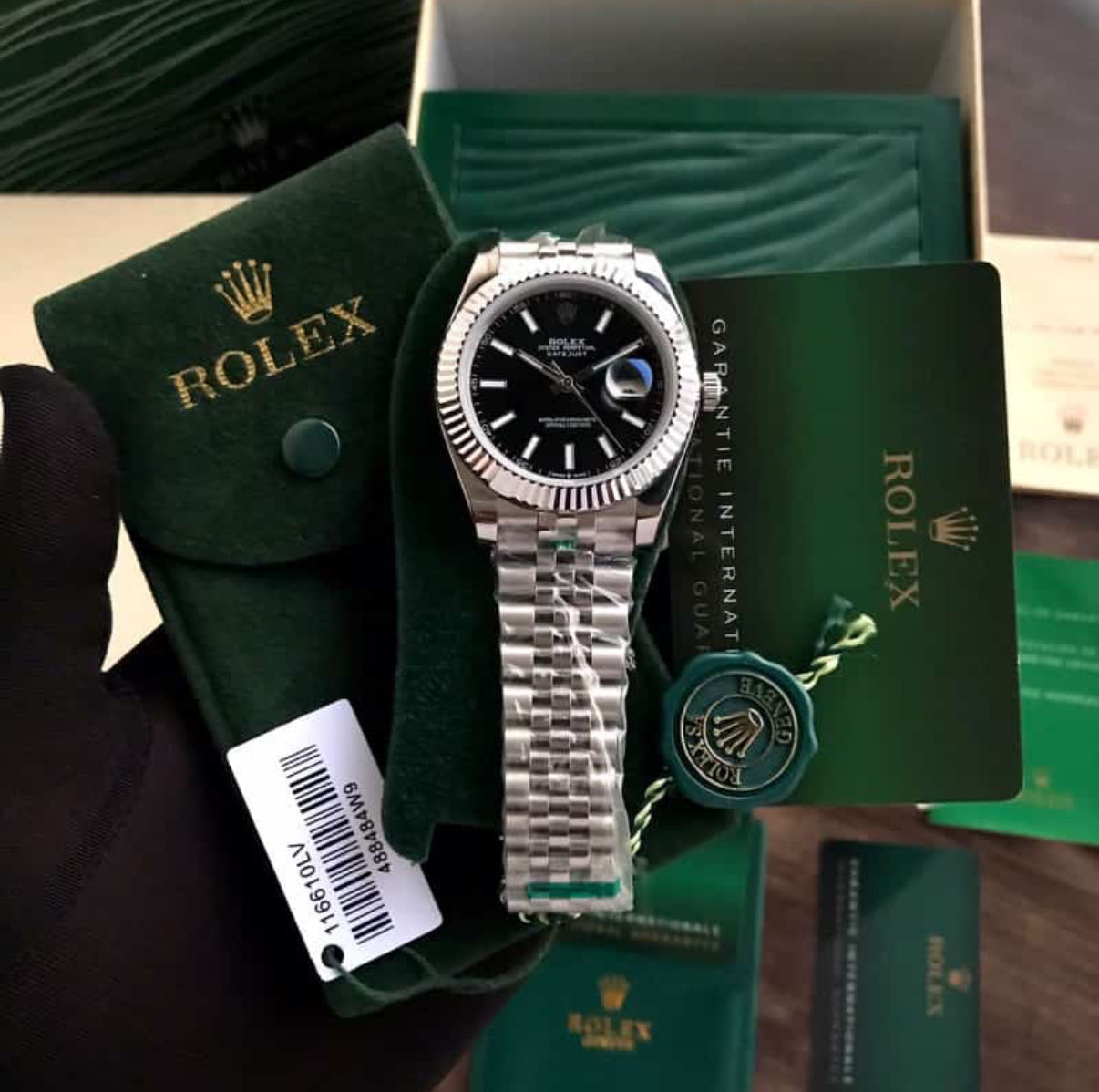 Rolex Datejust 41 Silver & Steel Fluted Jubilee Black Dial Swiss Semi ETA 3235 Movement