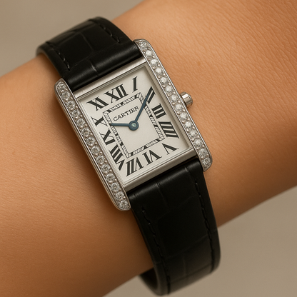 Cartier Tank Woman black leather strap
