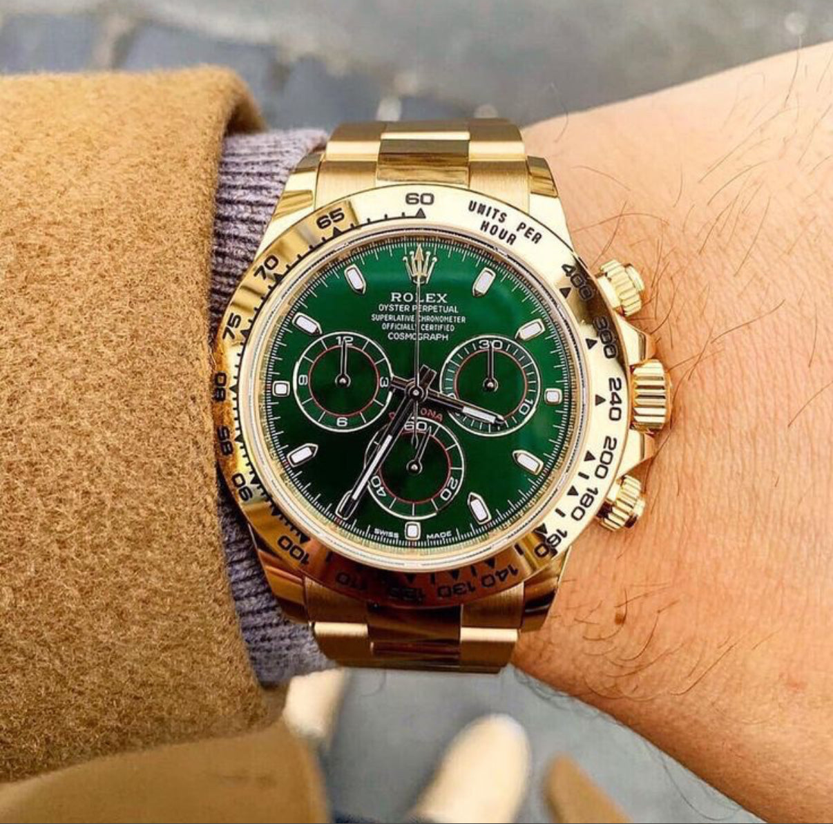 Rolex Cosmograph Daytona Gold & Green Dial Japanese Automatic Mens Watch