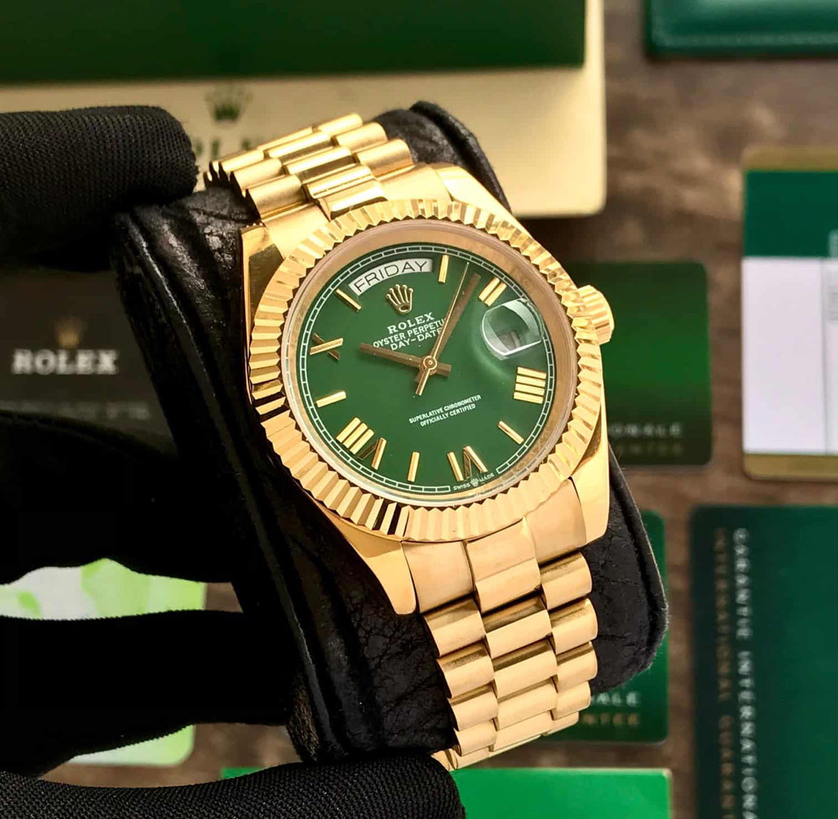 Rolex Day Date Gold Green Dial 40mm Japanese Automatic Mens Watch