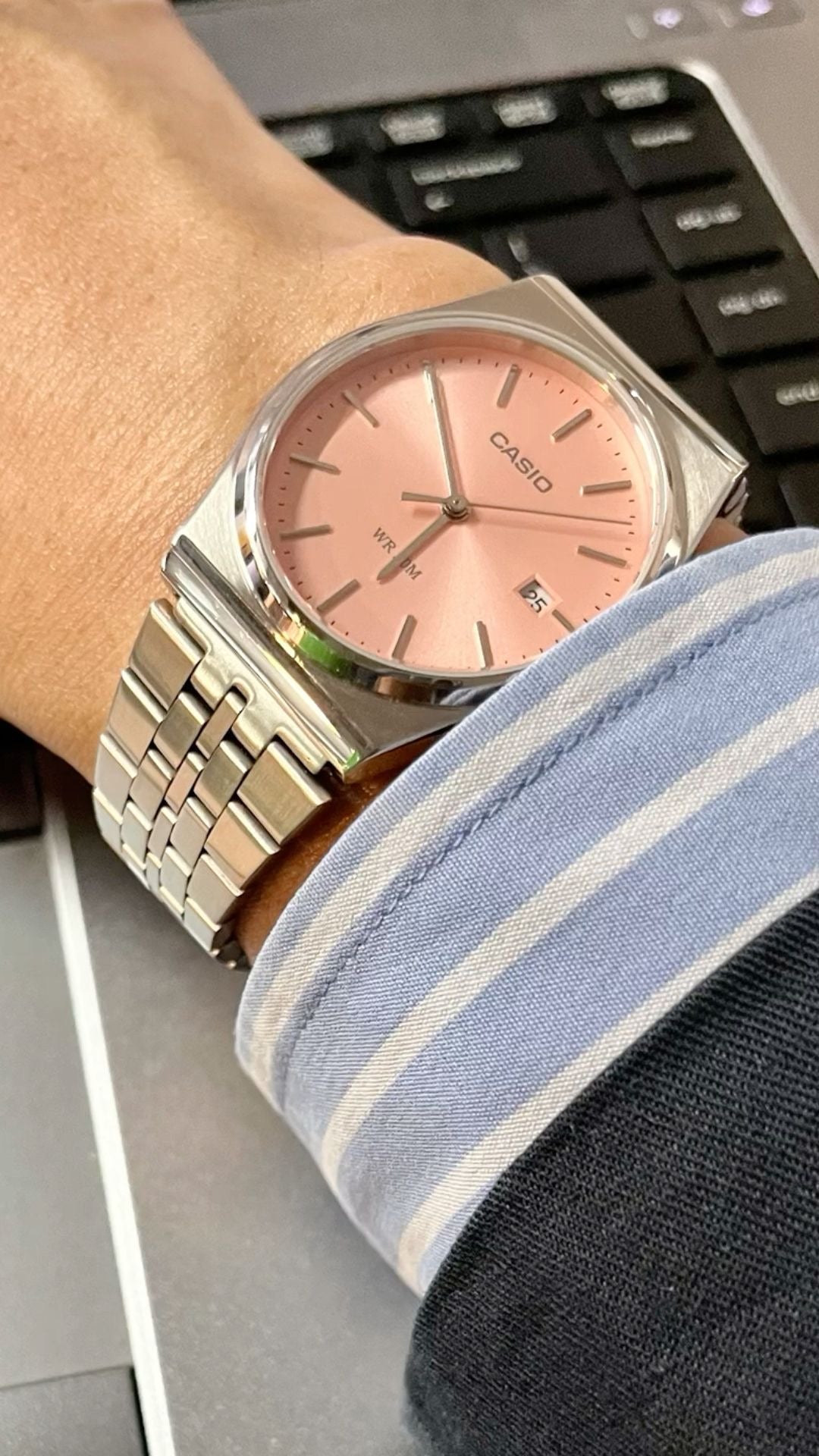 CASIO ANALOG MTP SILVER-PEACH PINK