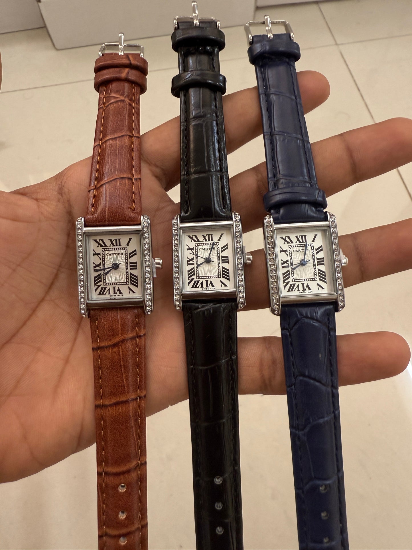 Cartier Tank woman Blue Leather strap
