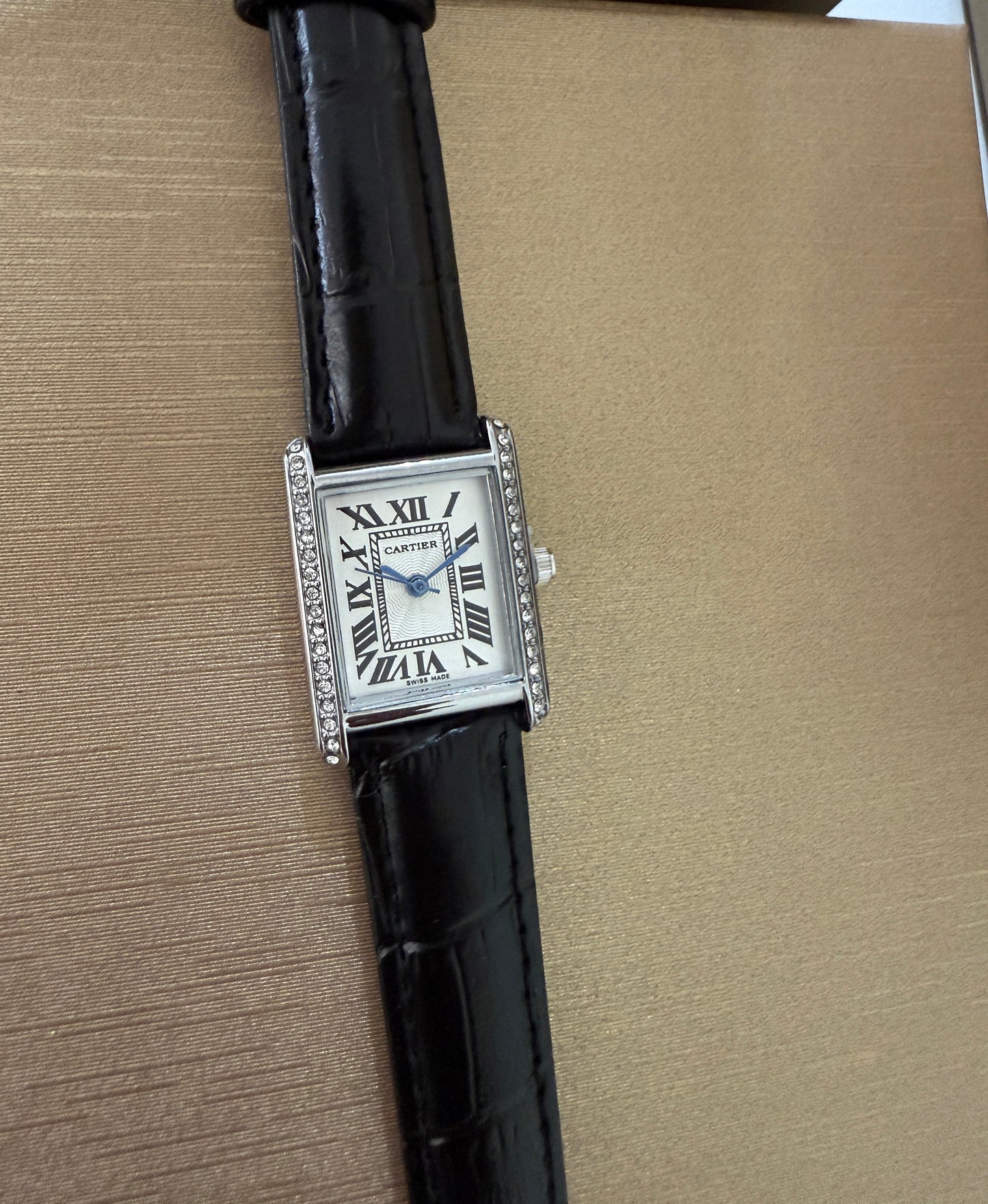 Cartier Tank Woman black leather strap