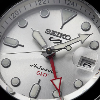 Silver Dial Pepsi GMT Automatic Steel Watch