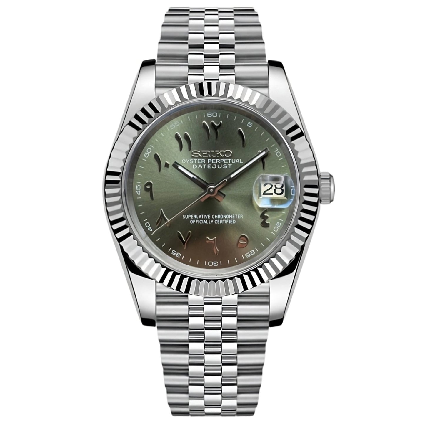 Seiko Mod Datejust "Green Arabic" Watch