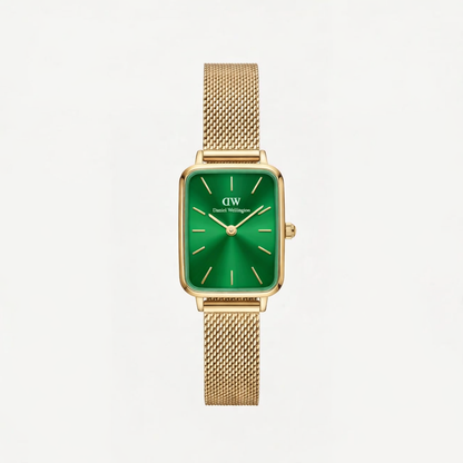 DW Gold Rectangular green Dial Mesh Strap Watch