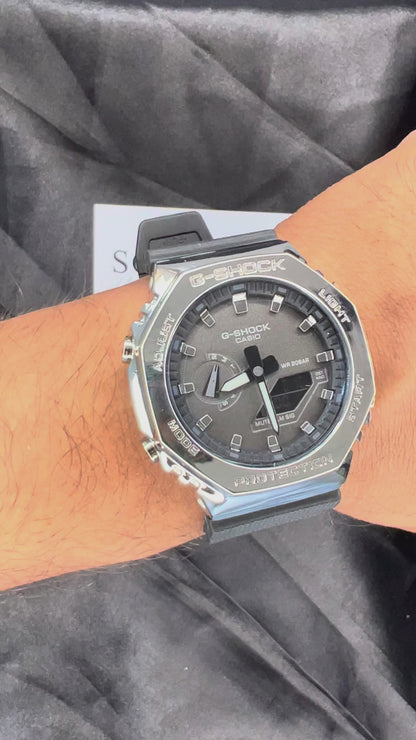 G-Shock GA-2100 Inspired Watch | Silver-Black Metal Body Finish