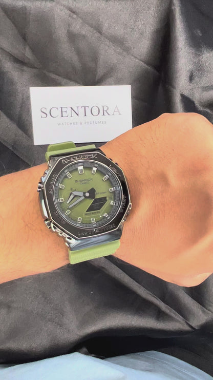 G-Shock GM-2100 Inspired Watch | Green Dial Metal Body